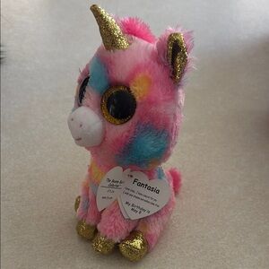 Colorful Unicorn Plush Toy with Gold Accents